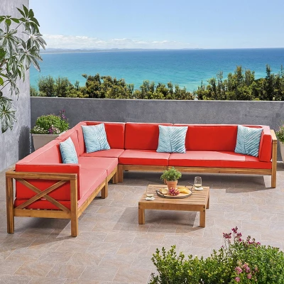Brava 6pc Acacia Wood Sectional Patio Seating Set - Christopher Knight Home 9 Brava 6pc Acacia Wood Sectional Patio Seating Set - Christopher Knight Home - Image 9