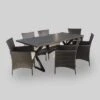 Dion 7pc Aluminum & Wicker Patio Dining Set - Brown - Christopher Knight Home