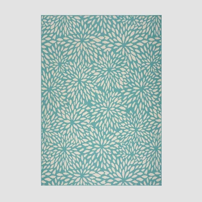 Simone Floral Outdoor Rug Blue/Ivory - Christopher Knight Home 6 Simone Floral Outdoor Rug Blue/Ivory - Christopher Knight Home - Image 6