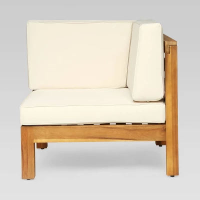 Oana 10pc Acacia Wood U-Shaped Sectional Sofa With Fire Pit Set - Teak/Beige - Christopher Knight Home 2 Oana 10pc Acacia Wood U-Shaped Sectional Sofa With Fire Pit Set - Teak/Beige - Christopher Knight Home - Image 2