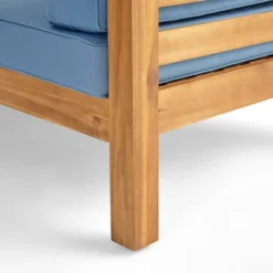 2pk Oana Outdoor Acacia Wood Left Arm Loveseat & Coffee Table With Cushion Teak/Blue - Christopher Knight Home -Christopher Knight Home GUEST 050c8f12 3a21 4382 8062 7f2c5cdc897d
