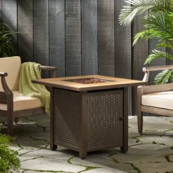 Baton Outdoor 40000 BTU Iron Square Fire Pit Dark Brown/Brown - Christopher Knight Home -Christopher Knight Home GUEST 0533d4c4 e47a 4f3e 8e05 1318dc9c978b