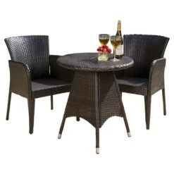 Brayden 3pc Wicker Patio Bistro Set - Brown - Christopher Knight Home