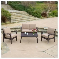 Honolulu Outdoor 4pc Wicker Seating Set And Cushions - Christopher Knight Home -Christopher Knight Home GUEST 0a8a1ec8 fab2 4fca a90b 30a532a1c22b