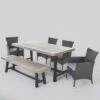Linden 6pc Acacia Wood & Wicker Patio Dining Set - Gray - Christopher Knight Home