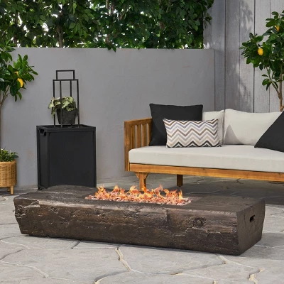Costa Outdoor Wood Finish Rectangular Fire Pit With Tank Holder - Brown/Black - Christopher Knight Home 1 Costa Outdoor Wood Finish Rectangular Fire Pit With Tank Holder - Brown/Black - Christopher Knight Home