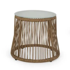Russel 3pc Outdoor Wicker 2 Seater Chat Set - Light Brown/Beige - Christopher Knight Home -Christopher Knight Home GUEST 0dba6bef 0067 4f68 965c cd208f238428