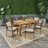 Davenport 7pc Wood & Wicker Expandable Patio Dining Set - Natural/Brown/Cream - Christopher Knight Home
