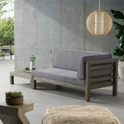 2pk Oana Outdoor Acacia Wood Right Arm Loveseat & Coffee Table With Cushion Gray/Dark Gray - Christopher Knight Home -Christopher Knight Home GUEST 0e19449e 5845 48d2 b6af 9bb068d11d94