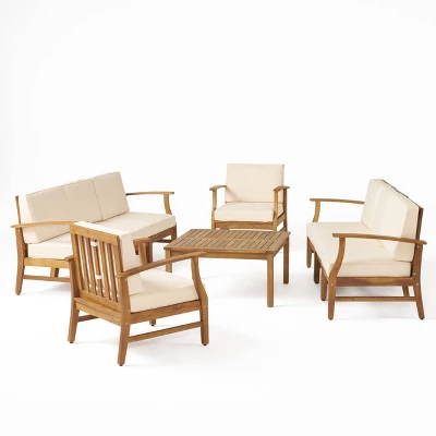 Perla 9pc Acacia Wood Patio Conversation Set - Teak/Cream - Christopher Knight Home 1 Perla 9pc Acacia Wood Patio Conversation Set - Teak/Cream - Christopher Knight Home