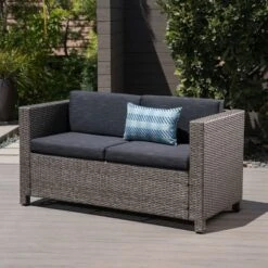 Puerta Wicker Loveseat Gray/Black - Christopher Knight Home