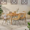 Sawtelle 7pc Outdoor 6 Seater Wicker Dining Set - Teak/Light Brown - Christopher Knight Home