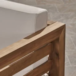 Oana 5pc Acacia Wood Loveseat Chat Set Teak/Beige - Christopher Knight Home -Christopher Knight Home GUEST 0eefff8a 46e2 459d aafe 4cc1c2e40869