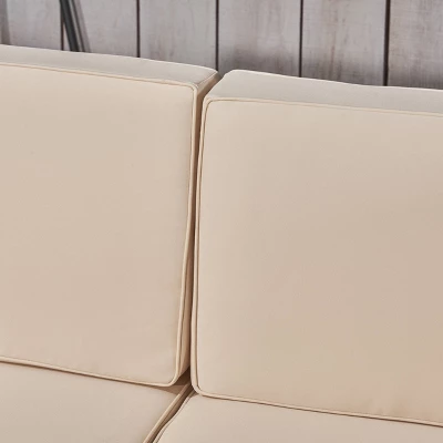 Oana 10pc Acacia Wood U-Shaped Sectional Sofa With Fire Pit Set - Teak/Beige - Christopher Knight Home 3 Oana 10pc Acacia Wood U-Shaped Sectional Sofa With Fire Pit Set - Teak/Beige - Christopher Knight Home - Image 3