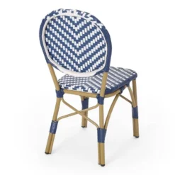 Picardy 3pc Outdoor Aluminum French Bistro Set - Navy/White/Bamboo - Christopher Knight Home -Christopher Knight Home GUEST 1116bb6b 223c 4d7d 81dc a2e43c58a0d9