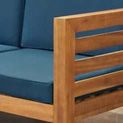 Cambridge 5pc Acacia Wood Sofa Set Teak/Dark Teal- Christopher Knight Home -Christopher Knight Home GUEST 122b728c 4e0c 4bc1 ba4e 749b4bd2b0d0