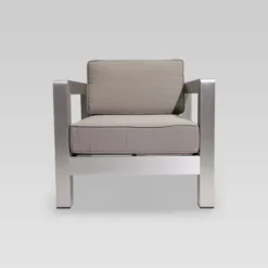 Aviara 5pc Aluminum Chat Set With Fire Pit - Silver/Khaki And Light Gray - Christopher Knight Home -Christopher Knight Home GUEST 1278436c 69a6 4390 b84f a77e7c6ed86b