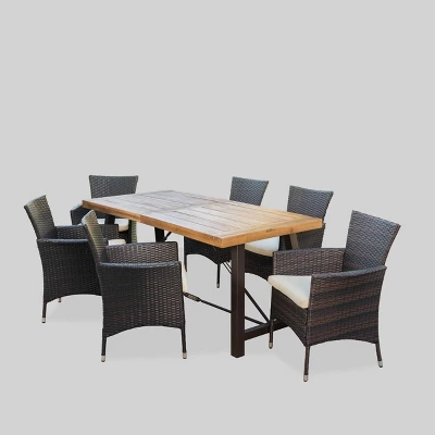 Torrens 7pc Acacia Wood/Wicker Patio Dining Set - Brown - Christopher Knight Home 1 Torrens 7pc Acacia Wood/Wicker Patio Dining Set - Brown - Christopher Knight Home
