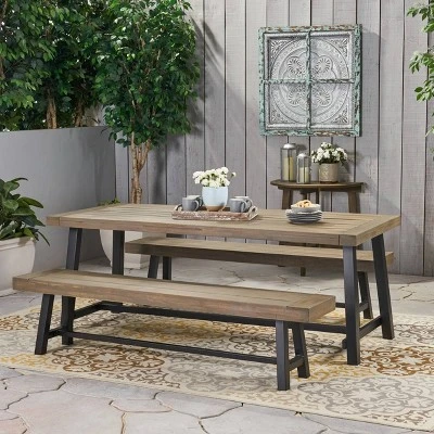 Carlisle 3pc Acacia Wood Picnic Dining Set - Christopher Knight Home 6 Carlisle 3pc Acacia Wood Picnic Dining Set - Christopher Knight Home - Image 6