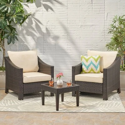 Antibes 3pc Wicker Chat Set With Cushions - Christopher Knight Home 4 Antibes 3pc Wicker Chat Set With Cushions - Christopher Knight Home - Image 4