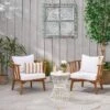 Phipps 3pc Acacia Wood Club Chair And Table Set - Teak/White - Christopher Knight Home