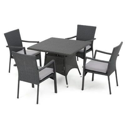 Campbell 5pc Wicker Patio Dining Set With Cushions - Gray - Christopher Knight Home 1 Campbell 5pc Wicker Patio Dining Set With Cushions - Gray - Christopher Knight Home