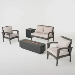 Kahala 5pc Wicker Chat Set With Fire Table - Christopher Knight Home -Christopher Knight Home GUEST 19605912 f054 477b bce0 575f172ad950