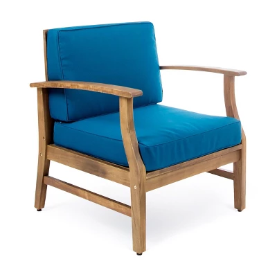 Perla 2pk Acacia Wood Club Chairs - Teak/Blue - Christopher Knight Home 6 Perla 2pk Acacia Wood Club Chairs - Teak/Blue - Christopher Knight Home - Image 6