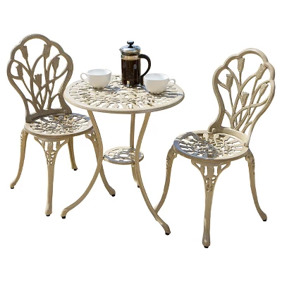 Nassau 3pc Cast Aluminum Patio Bistro Set - Sand - Christopher Knight Home 1 Nassau 3pc Cast Aluminum Patio Bistro Set - Sand - Christopher Knight Home
