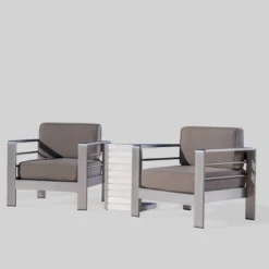 Cape Coral 3pc Aluminum Chat Set Khaki - Christopher Knight Home