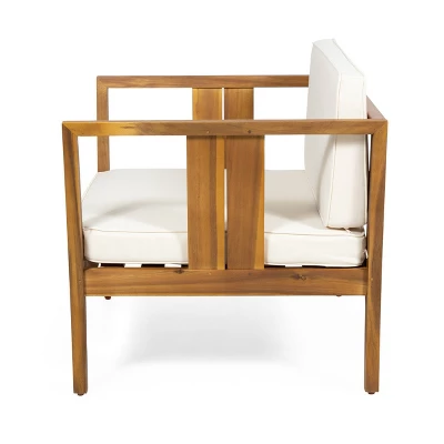 Nicholson Outdoor 4 Seater Acacia Wood Chat Set - Teak/Beige - Christopher Knight Home 6 Nicholson Outdoor 4 Seater Acacia Wood Chat Set - Teak/Beige - Christopher Knight Home - Image 6