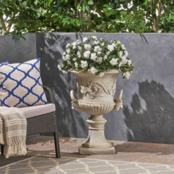 28" Wide Planter Adonis Lightweight Concrete Patio Urn White - Christopher Knight Home