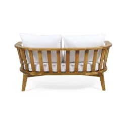 Solano Outdoor Wooden Loveseat With Cushions - White/Teak - Christopher Knight Home -Christopher Knight Home GUEST 22bb9543 e13e 42ee 89a3 90f137f0f8a6 1