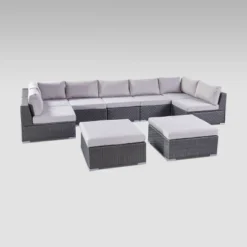 Santa Rosa 9pc Wicker Sectional Seating Set - Gray/Silver - Christopher Knight Home