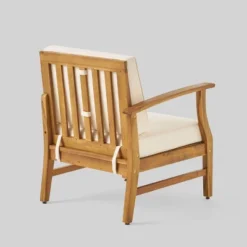 Driscoll 7pc Acacia Wood Chat Set With Fire Pit - Teak/Cream/Brown - Christopher Knight Home -Christopher Knight Home GUEST 25bed994 ae7d 4a78 bbb2 8e9e5b980c00