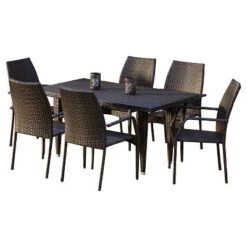 Canoga 7pc Wicker Patio Dining Set - Brown - Christopher Knight Home