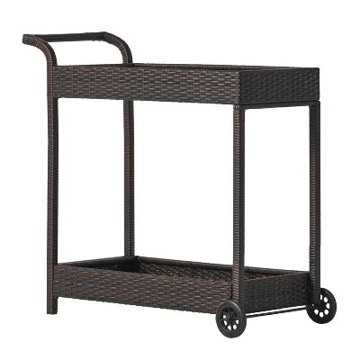 Savona Wicker Outdoor Serving Cart - Brown - Christopher Knight Home 2 Savona Wicker Outdoor Serving Cart - Brown - Christopher Knight Home - Image 2