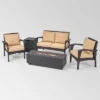 Kahala 5pc Wicker Chat Set With Fire Table - Christopher Knight Home