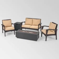 Kahala 5pc Wicker Chat Set With Fire Table - Christopher Knight Home