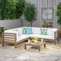 Oana 4pc Acacia Wood Patio Sectional Chat Set W/ Cushions - Christopher Knight Home -Christopher Knight Home GUEST 2a5dc45b 98cb 4ca7 873f e61a73ff6f82