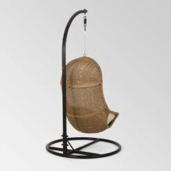 Ripley Outdoor Wicker Hanging Chair With Stand - Light Brown/Beige - Christopher Knight Home -Christopher Knight Home GUEST 2c0de9f9 f8fa 4ad0 9ef7 673c04d530bc