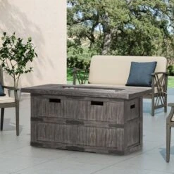 Arnton Outdoor 40000 BTU Rectangle Fire Pit Wood Gray - Christopher Knight Home -Christopher Knight Home GUEST 2e135845 1ffb 442e 839c 1205c9d7c226