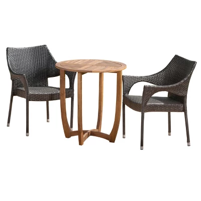 Clement 3pc Acacia And Wicker Bistro Set - Teak/Brown - Christopher Knight Home 1 Clement 3pc Acacia And Wicker Bistro Set - Teak/Brown - Christopher Knight Home