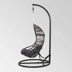 Crumpton Outdoor Wicker Hanging Chair With Stand - Gray/Dark Gray - Christopher Knight Home -Christopher Knight Home GUEST 2f8851e8 93d0 46af 940a a6c3d6085eb7