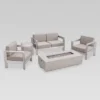 Aviara 5pc Aluminum Chat Set With Fire Pit - Silver/Khaki And Light Gray - Christopher Knight Home