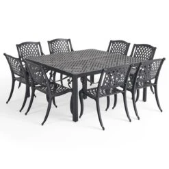 Aviary 9pc Aluminum Dining Set - Antique Matte Black - Christopher Knight Home