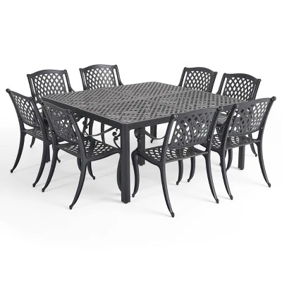Aviary 9pc Aluminum Dining Set - Antique Matte Black - Christopher Knight Home 1 Aviary 9pc Aluminum Dining Set - Antique Matte Black - Christopher Knight Home