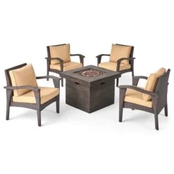 Keana 5pc Faux Rattan Club Chair & Fire Pit Chat Set - Christopher Knight Home -Christopher Knight Home GUEST 3085d097 9d87 40f2 9ed7 b9f2c98d20bc