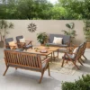 Panama 8pc Acacia Wood Chat Set With Coffee Table - Teak/Dark Gray - Christopher Knight Home