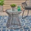 Milan Faux Rattan Side Table - Gray/White - Christopher Knight Home